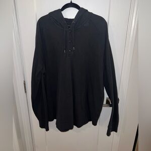 American Eagle Outfitters Black Hooded Henley Sweatshirt